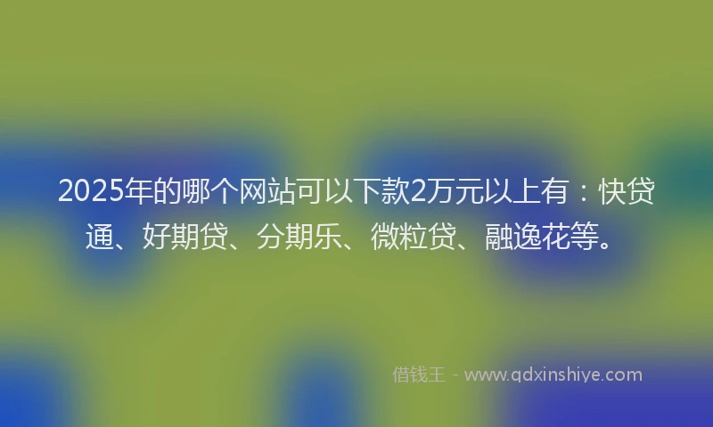 2025年的哪个网站可以下款2万元以上有：快贷通、好期贷、分期乐、微粒贷、融逸花等。