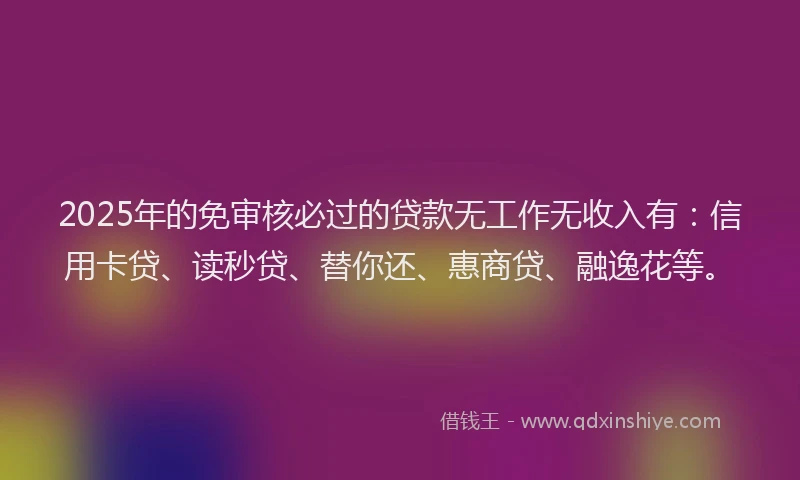 2025年的免审核必过的贷款无工作无收入有：信用卡贷、读秒贷、替你还、惠商贷、融逸花等。