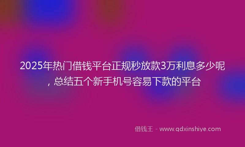 2025年热门借钱平台正规秒放款3万利息多少呢，总结五个新手机号容易下款的平台