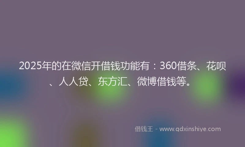 2025年的在微信开借钱功能有：360借条、花呗、人人贷、东方汇、微博借钱等。