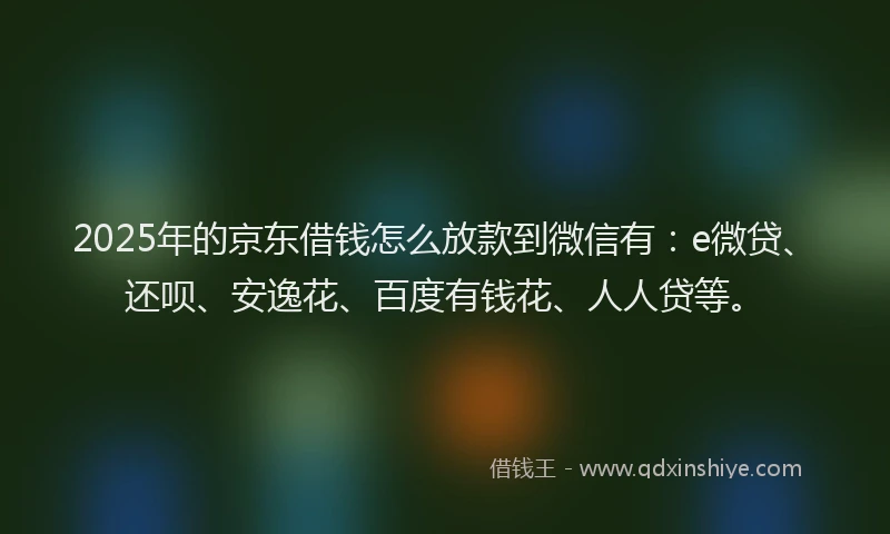 2025年的京东借钱怎么放款到微信有：e微贷、还呗、安逸花、百度有钱花、人人贷等。