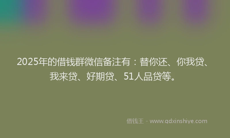 2025年的借钱群微信备注有：替你还、你我贷、我来贷、好期贷、51人品贷等。