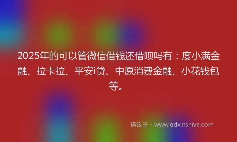 2025年的可以管微信借钱还借呗吗有：度小满金融、拉卡拉、平安i贷、中原消费金融、小花钱包等。