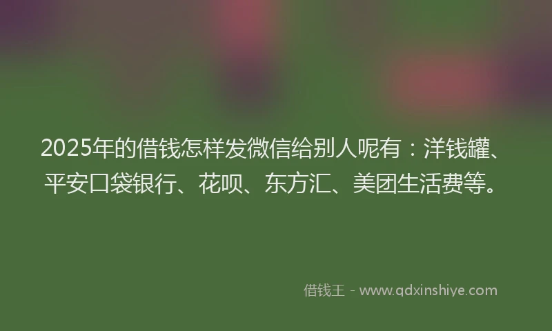 2025年的借钱怎样发微信给别人呢有：洋钱罐、平安口袋银行、花呗、东方汇、美团生活费等。