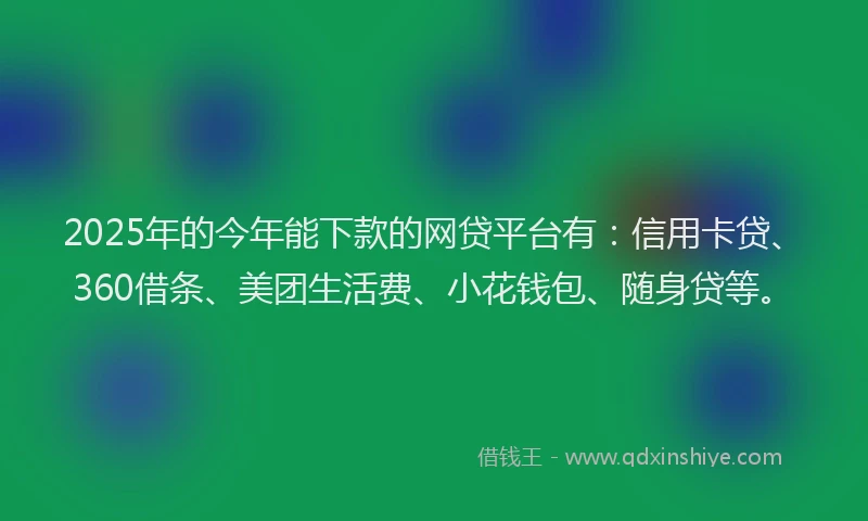 2025年的今年能下款的网贷平台有：信用卡贷、360借条、美团生活费、小花钱包、随身贷等。