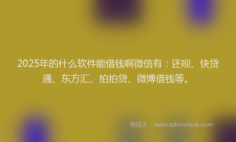 2025年的什么软件能借钱啊微信有：还呗、快贷通、东方汇、拍拍贷、微博借钱等。