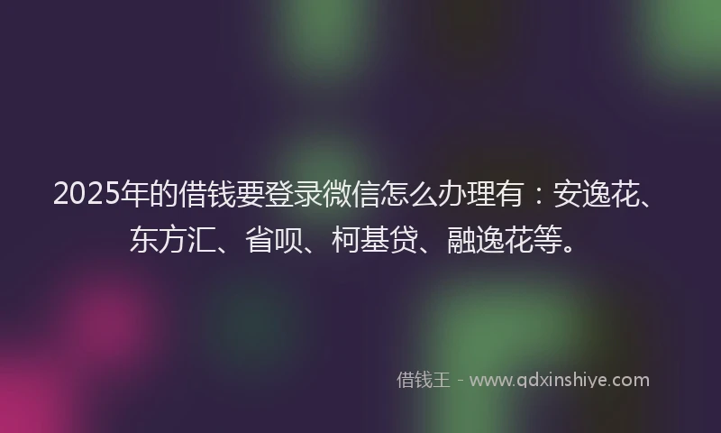2025年的借钱要登录微信怎么办理有：安逸花、东方汇、省呗、柯基贷、融逸花等。