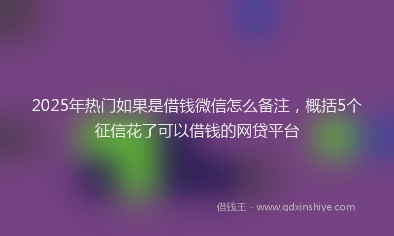 2025年热门如果是借钱微信怎么备注，概括5个征信花了可以借钱的网贷平台