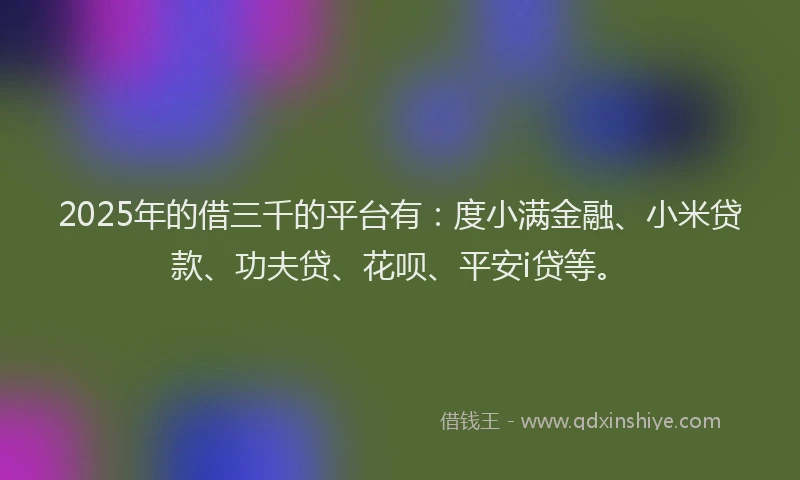 2025年的借三千的平台有：度小满金融、小米贷款、功夫贷、花呗、平安i贷等。