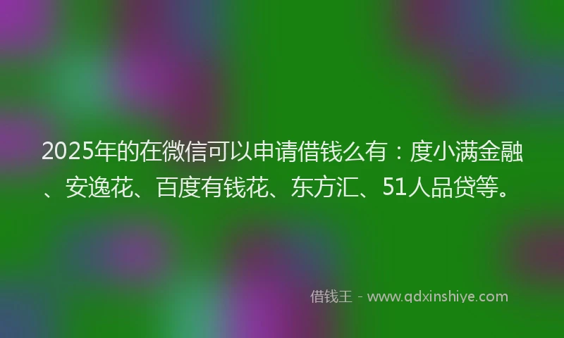 2025年的在微信可以申请借钱么有：度小满金融、安逸花、百度有钱花、东方汇、51人品贷等。