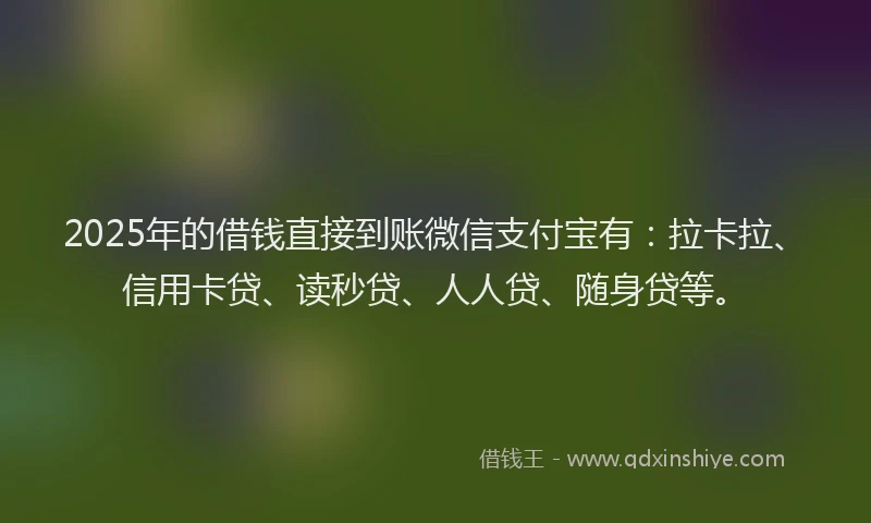 2025年的借钱直接到账微信支付宝有：拉卡拉、信用卡贷、读秒贷、人人贷、随身贷等。