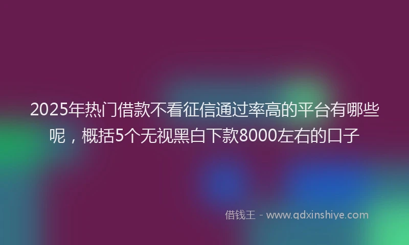 2025年热门借款不看征信通过率高的平台有哪些呢,概括5个无视黑白下款8000左右的口子