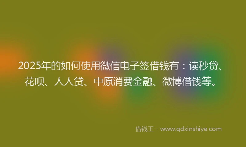 2025年的如何使用微信电子签借钱有：读秒贷、花呗、人人贷、中原消费金融、微博借钱等。