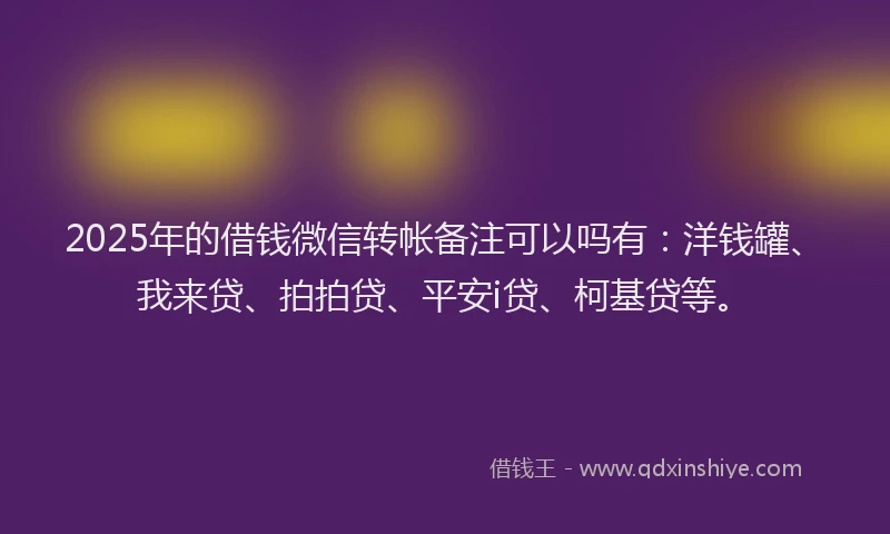 2025年的借钱微信转帐备注可以吗有：洋钱罐、我来贷、拍拍贷、平安i贷、柯基贷等。
