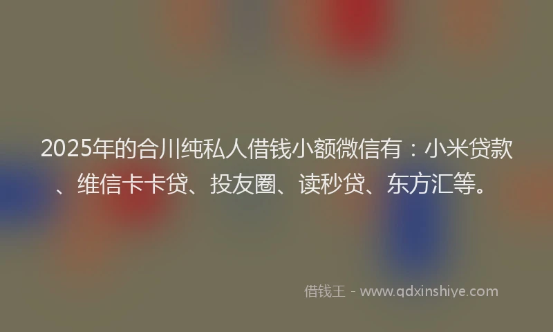 2025年的合川纯私人借钱小额微信有：小米贷款、维信卡卡贷、投友圈、读秒贷、东方汇等。