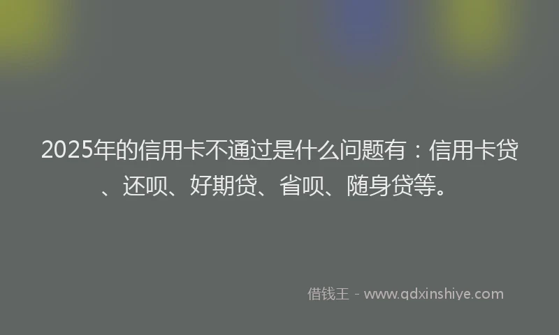 2025年的信用卡不通过是什么问题有：信用卡贷、还呗、好期贷、省呗、随身贷等。