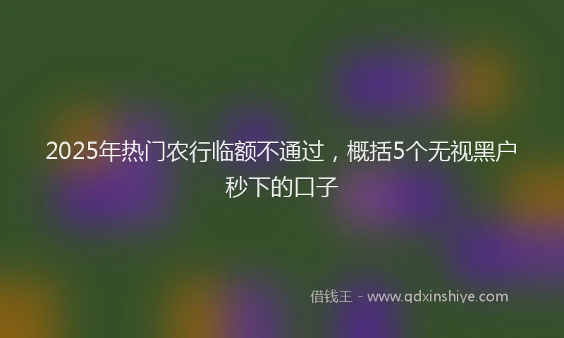 2025年热门农行临额不通过，概括5个无视黑户秒下的口子