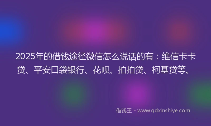 2025年的借钱途径微信怎么说话的有：维信卡卡贷、平安口袋银行、花呗、拍拍贷、柯基贷等。