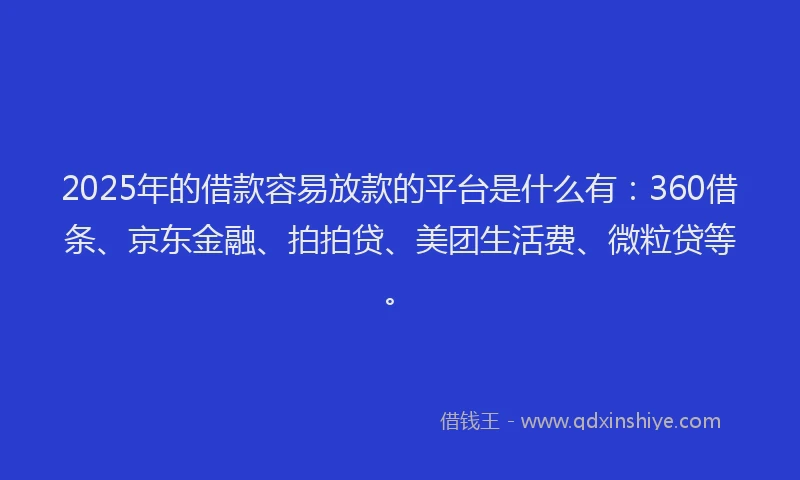 2025年的借款容易放款的平台是什么有：360借条、京东金融、拍拍贷、美团生活费、微粒贷等。