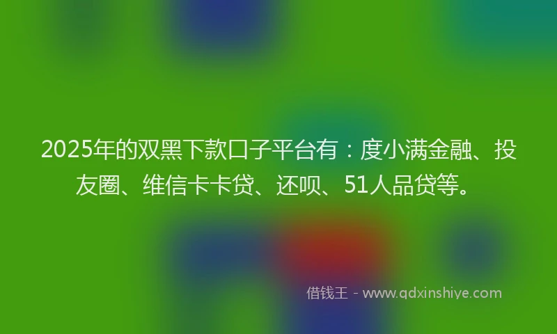 2025年的双黑下款口子平台有：度小满金融、投友圈、维信卡卡贷、还呗、51人品贷等。