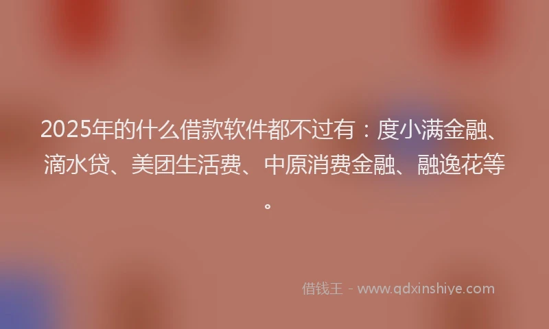 2025年的什么借款软件都不过有：度小满金融、滴水贷、美团生活费、中原消费金融、融逸花等。