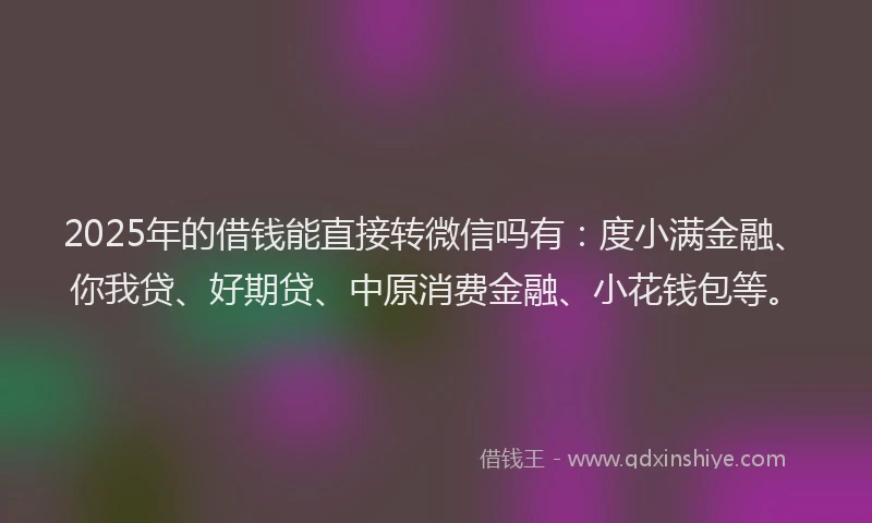 2025年的借钱能直接转微信吗有：度小满金融、你我贷、好期贷、中原消费金融、小花钱包等。