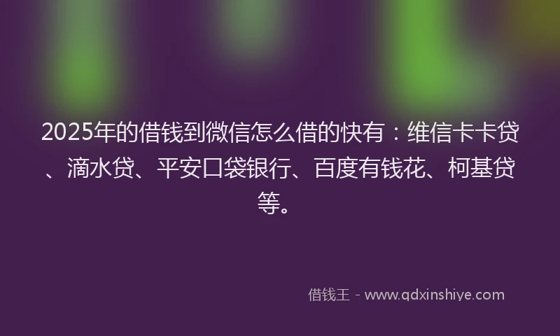 2025年的借钱到微信怎么借的快有：维信卡卡贷、滴水贷、平安口袋银行、百度有钱花、柯基贷等。