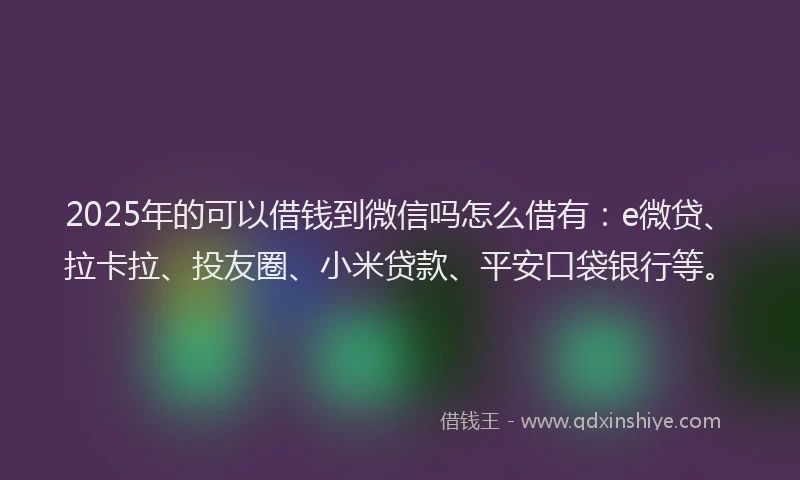 2025年的可以借钱到微信吗怎么借有：e微贷、拉卡拉、投友圈、小米贷款、平安口袋银行等。