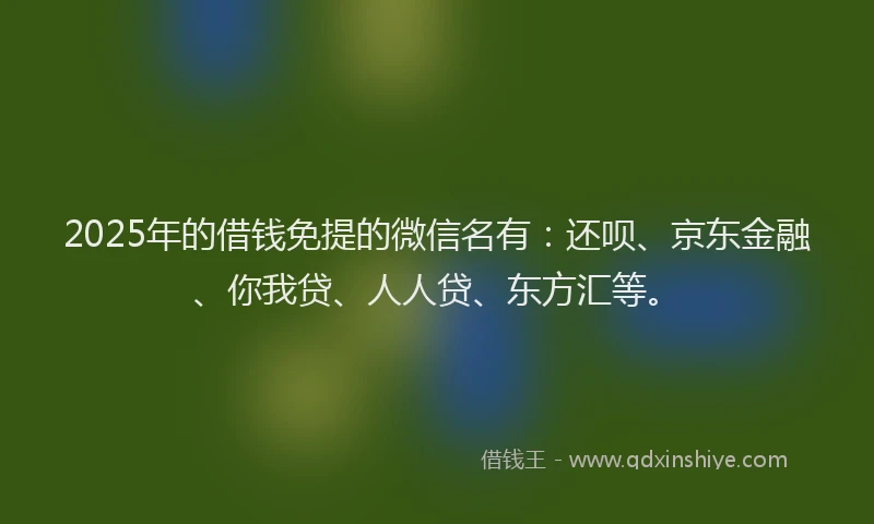 2025年的借钱免提的微信名有:还呗、京东金融、你我贷、人人贷、东方汇等。