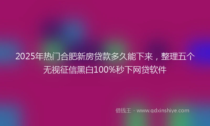 2025年热门合肥新房贷款多久能下来，整理五个无视征信黑白100%秒下网贷软件