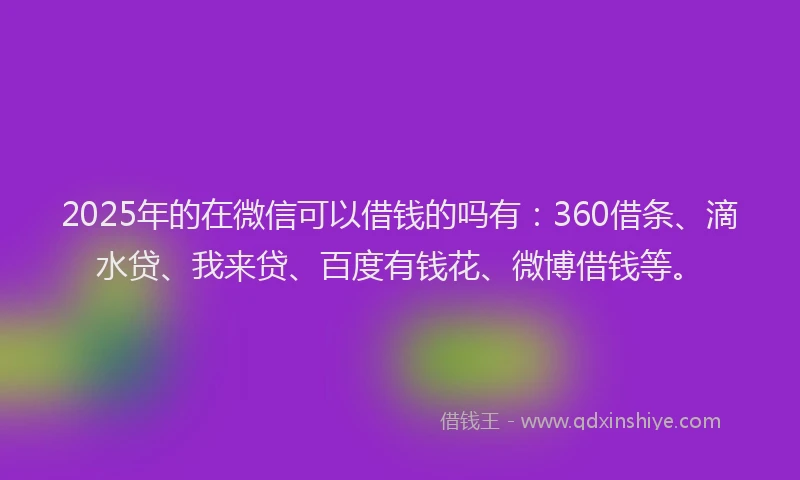 2025年的在微信可以借钱的吗有：360借条、滴水贷、我来贷、百度有钱花、微博借钱等。