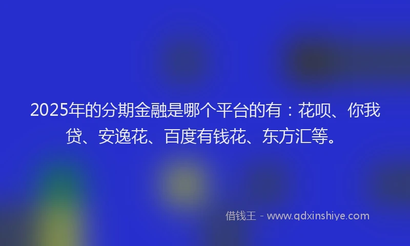 2025年的分期金融是哪个平台的有：花呗、你我贷、安逸花、百度有钱花、东方汇等。