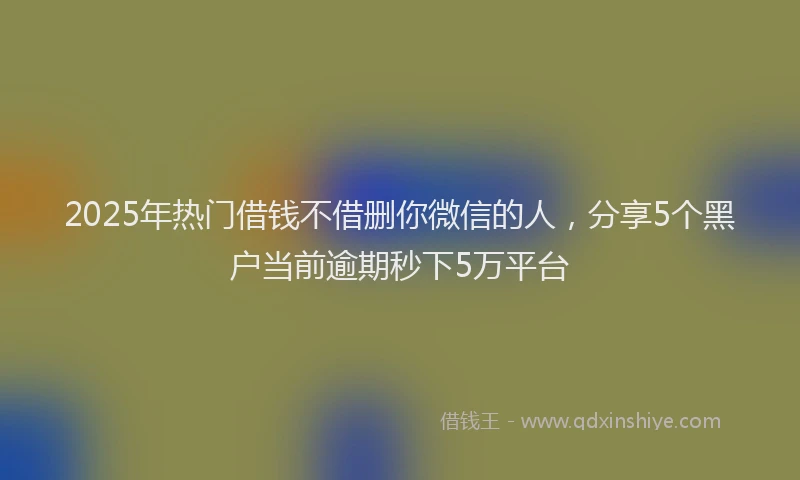 2025年热门借钱不借删你微信的人，分享5个黑户当前逾期秒下5万平台