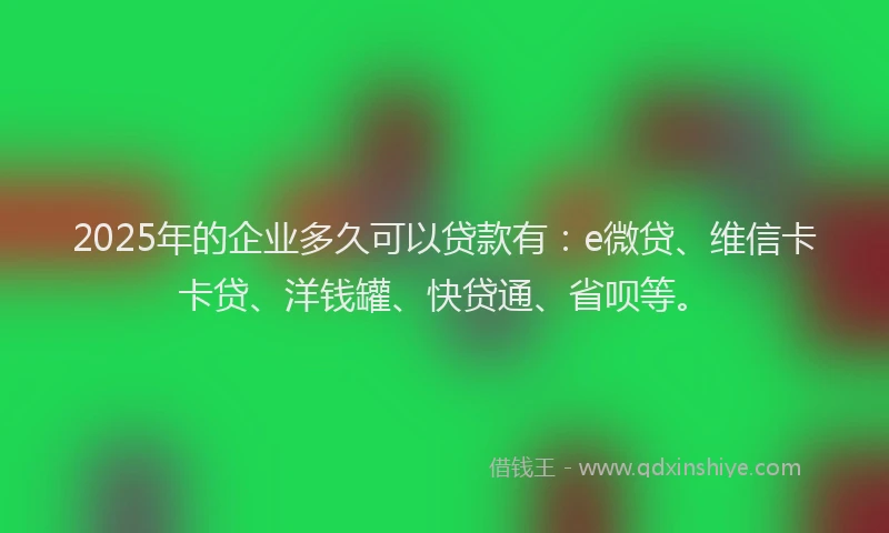 2025年的企业多久可以贷款有：e微贷、维信卡卡贷、洋钱罐、快贷通、省呗等。