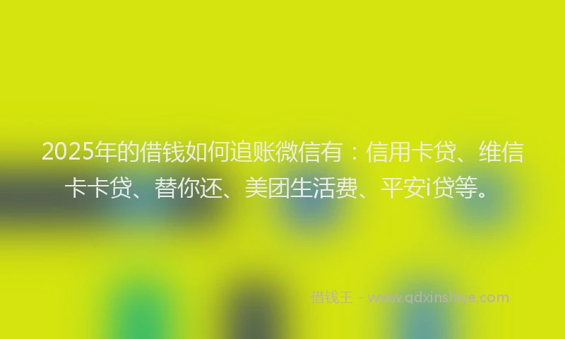 2025年的借钱如何追账微信有：信用卡贷、维信卡卡贷、替你还、美团生活费、平安i贷等。