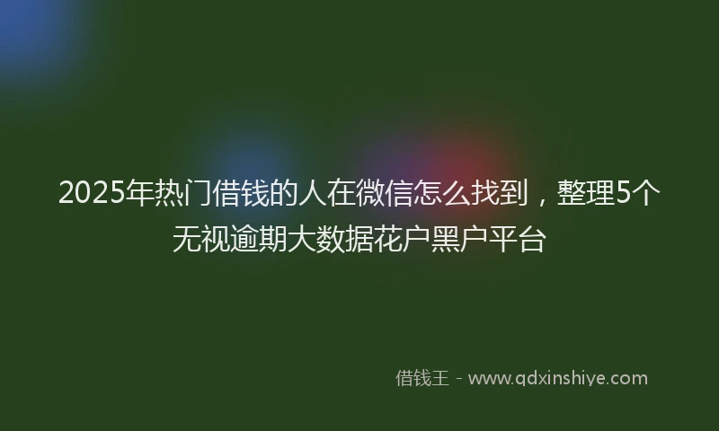 2025年热门借钱的人在微信怎么找到，整理5个无视逾期大数据花户黑户平台