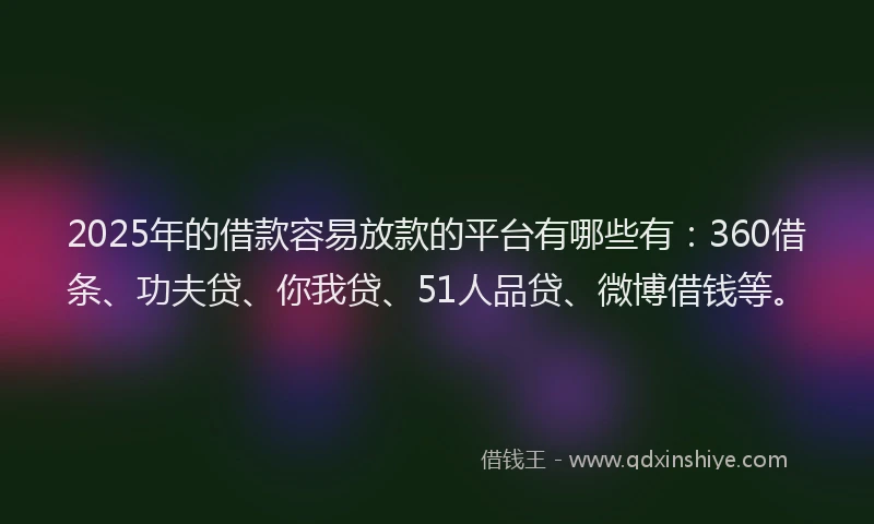 2025年的借款容易放款的平台有哪些有：360借条、功夫贷、你我贷、51人品贷、微博借钱等。