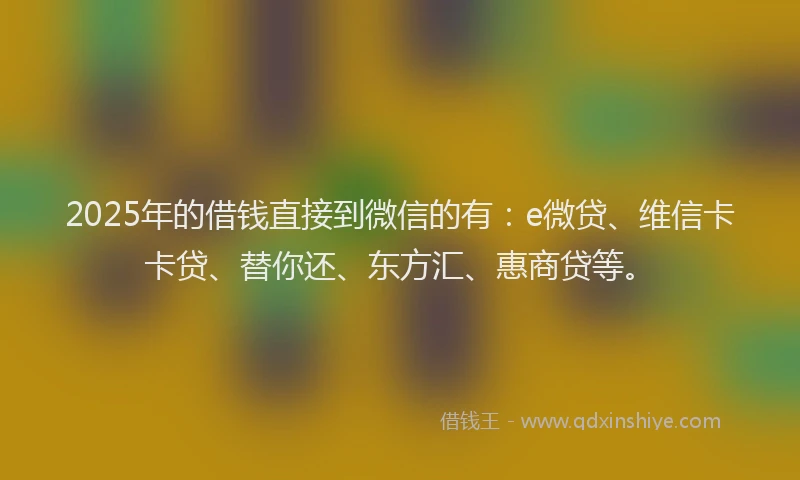 2025年的借钱直接到微信的有：e微贷、维信卡卡贷、替你还、东方汇、惠商贷等。