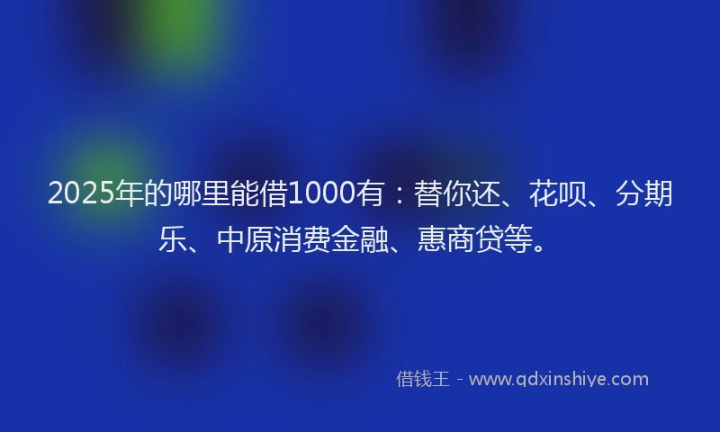 2025年的哪里能借1000有：替你还、花呗、分期乐、中原消费金融、惠商贷等。