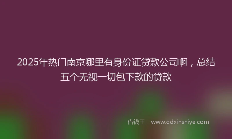 2025年热门南京哪里有身份证贷款公司啊，总结五个无视一切包下款的贷款