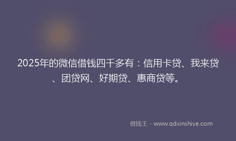 2025年的微信借钱四千多有：信用卡贷、我来贷、团贷网、好期贷、惠商贷等。