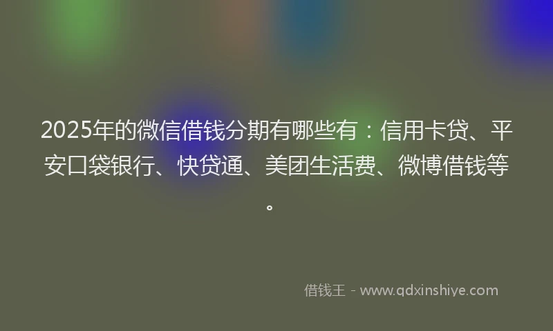 2025年的微信借钱分期有哪些有：信用卡贷、平安口袋银行、快贷通、美团生活费、微博借钱等。