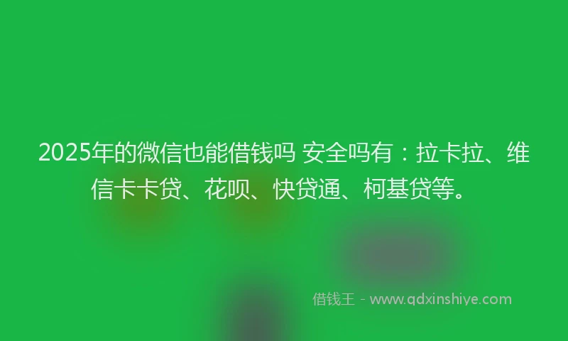 2025年的微信也能借钱吗 安全吗有：拉卡拉、维信卡卡贷、花呗、快贷通、柯基贷等。