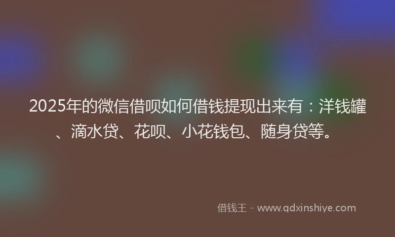 2025年的微信借呗如何借钱提现出来有：洋钱罐、滴水贷、花呗、小花钱包、随身贷等。