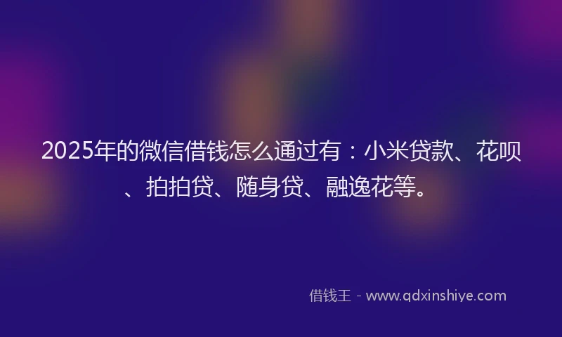 2025年的微信借钱怎么通过有：小米贷款、花呗、拍拍贷、随身贷、融逸花等。