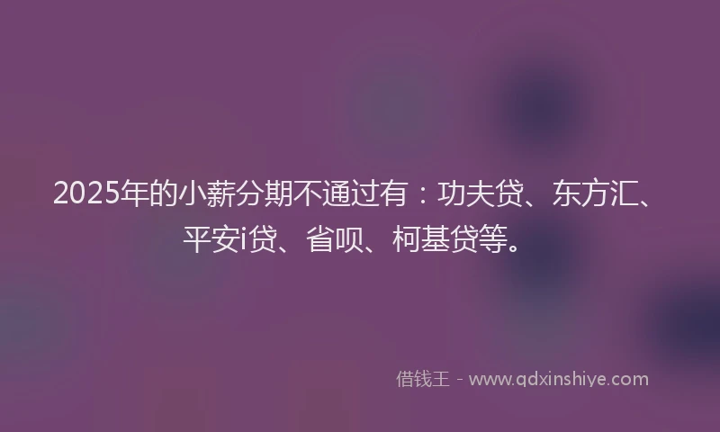 2025年的小薪分期不通过有：功夫贷、东方汇、平安i贷、省呗、柯基贷等。