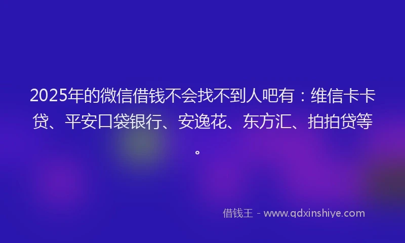 2025年的微信借钱不会找不到人吧有：维信卡卡贷、平安口袋银行、安逸花、东方汇、拍拍贷等。