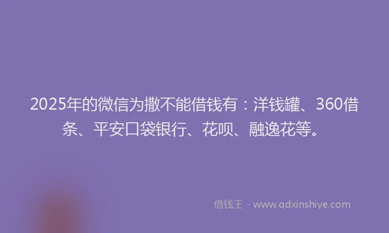 2025年的微信为撒不能借钱有：洋钱罐、360借条、平安口袋银行、花呗、融逸花等。