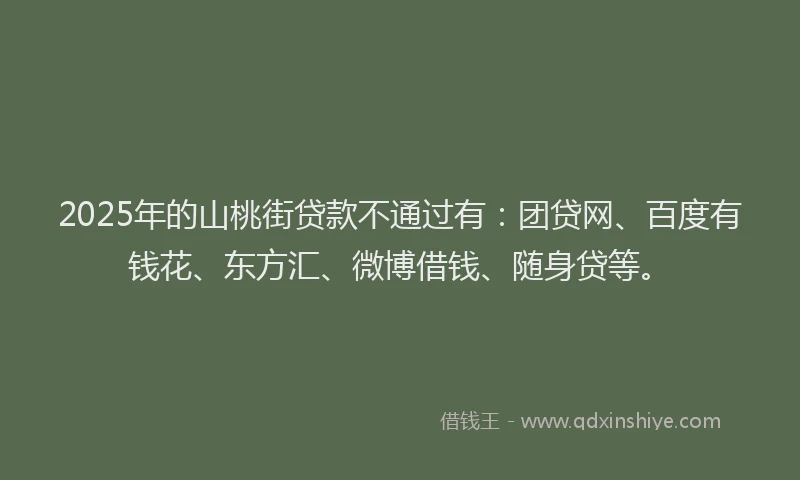 2025年的山桃街贷款不通过有：团贷网、百度有钱花、东方汇、微博借钱、随身贷等。