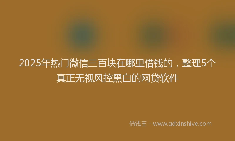 2025年热门微信三百块在哪里借钱的，整理5个真正无视风控黑白的网贷软件